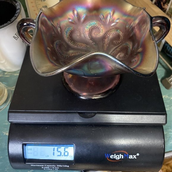 Antique Dugan Carnival Glass Amethyst Question Marks 2 Handles Bonbon Dish 1900c - Picture 14 of 16